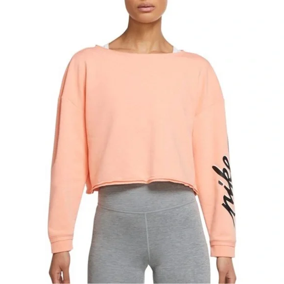 Nike Femme Cropped Training Crew Sweatshirt Orange Crimson Bliss Large - Picture 2 of 12